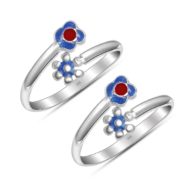 Rings with infinity loops for timeless love -925 Sterling Silver Enamel Flower Design Adjustable Toe Ring for Women