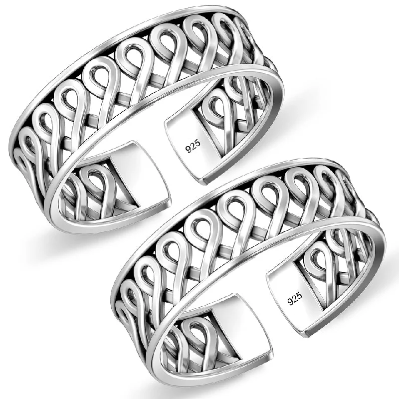 Rings with spiral designs for eye-catching twist -925 Sterling Silver Cutwork Antique Toe Ring For Women