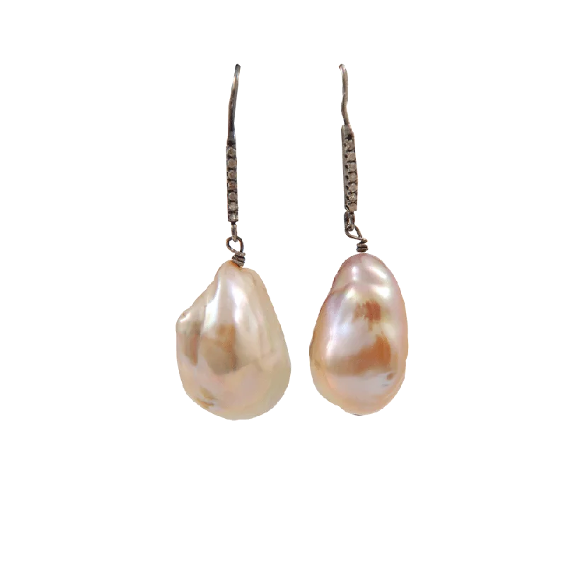 Drop Earrings with Filigree Work -Beige Baroque Pearl Earrings