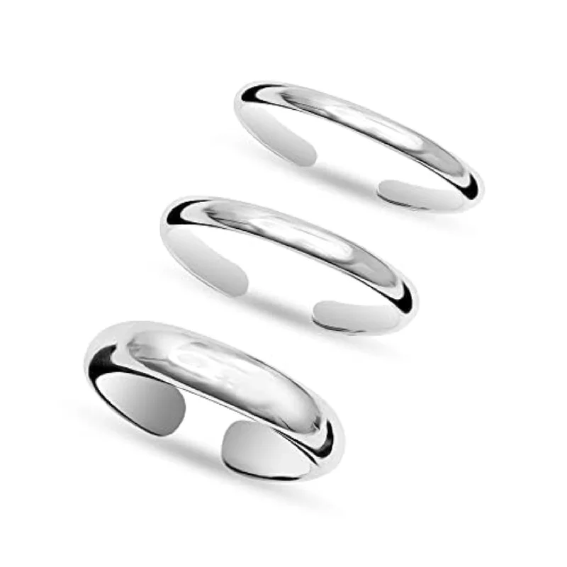 Rings with hexagon-cut stones for trendiness -925 Sterling Silver Hypoallergenic Band Ring Open Adjustable Toe Rings for Women 3 Pcs