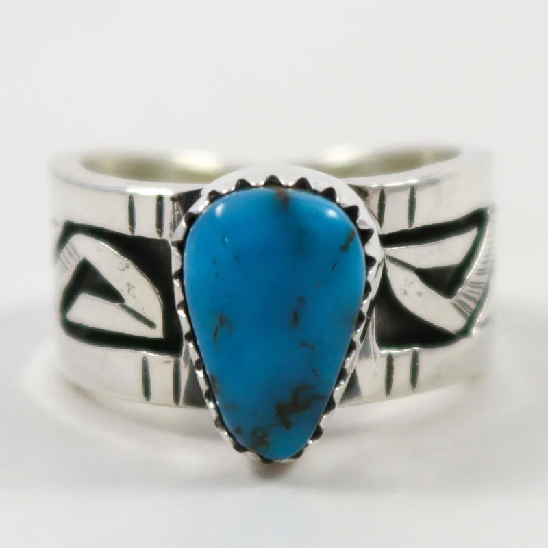 Rings with tiger eye bands for warmth -Kingman Turquoise Ring