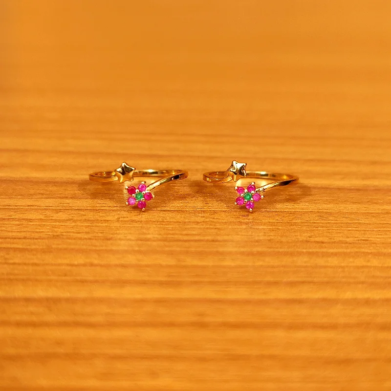 Rings with twisted rose gold band designs -MULTICOLOUR GOLD PLATED FLOWER ADJUSTABLE TOE RING