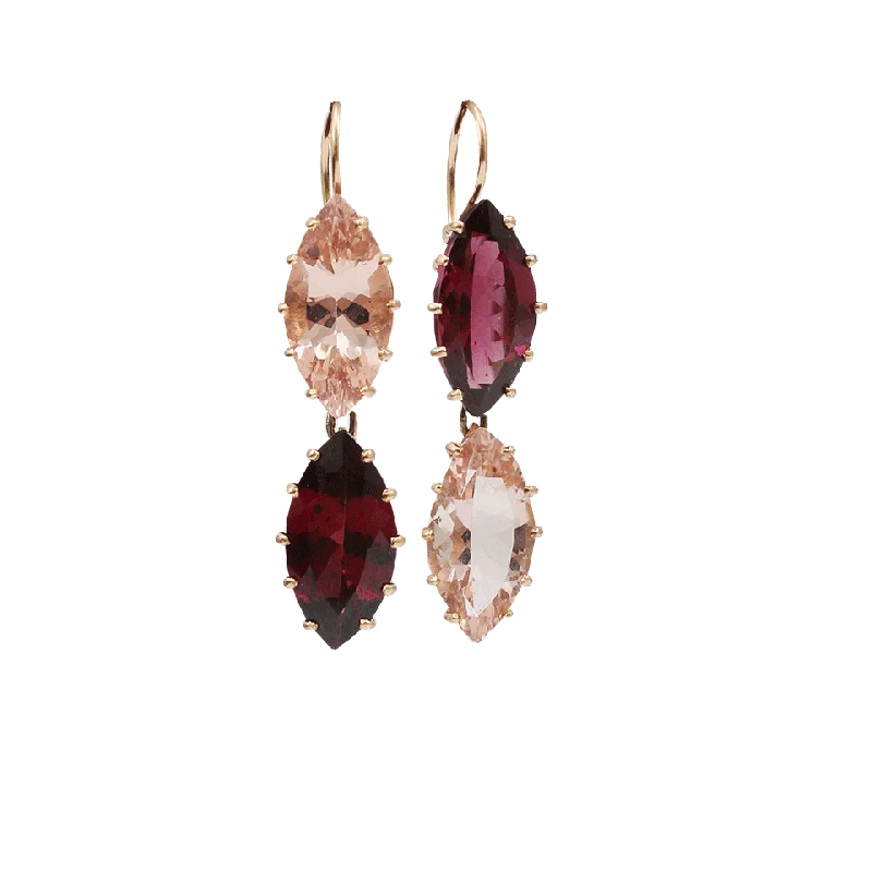 Drop Earrings for Birthday Celebration -Rhodolite Garnet And Morganite Drop Earrings