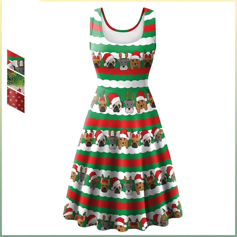 Modern Dresses for Trendy -Women Sleeveless Vest Christmas Elk Digital Printed Dress