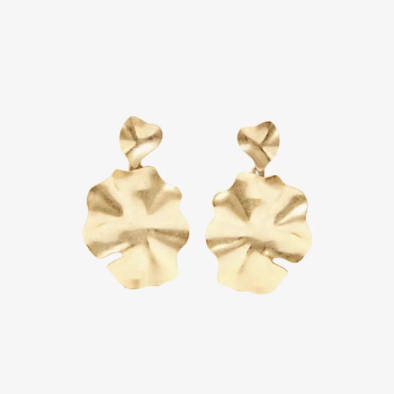 Clip On Drop Earrings for Non Pierced -Flower Statement Earrings (Vintage Gold)