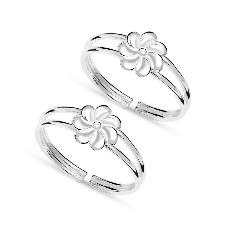 Rings with rough peridot for green texture -925 Sterling Silver Flower Toe Ring for Women