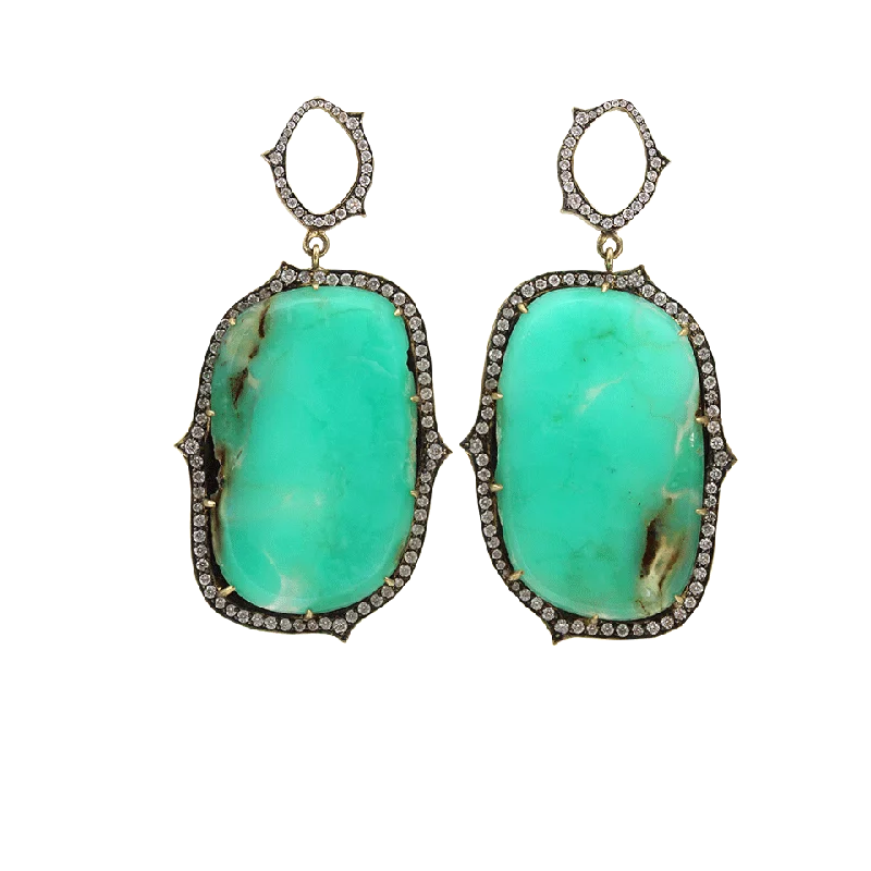 Crystal Drop Earrings for Sparkle -Chrysoprase Slice Diamond Earrings