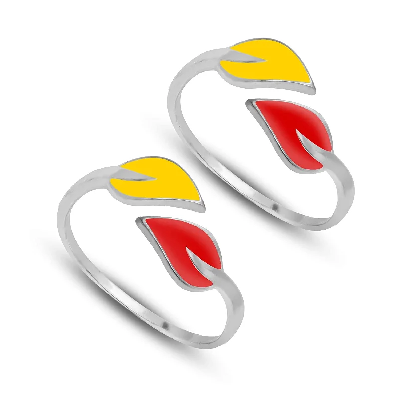 Rings with natural amber for warm glow -925 Sterling Silver Leaf Design Toe Rings for Women