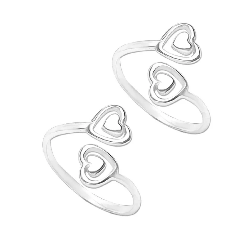 Rings with vintage-inspired emerald for luxury -925 Sterling Silver Double Heart Design Toe Ring for Women