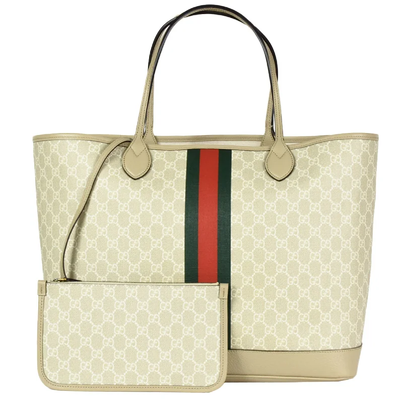 Handle bags with seasonal prints for holidays -Gucci Ophidia   Leather Gg Supreme Tote Bag (Pre-Owned)