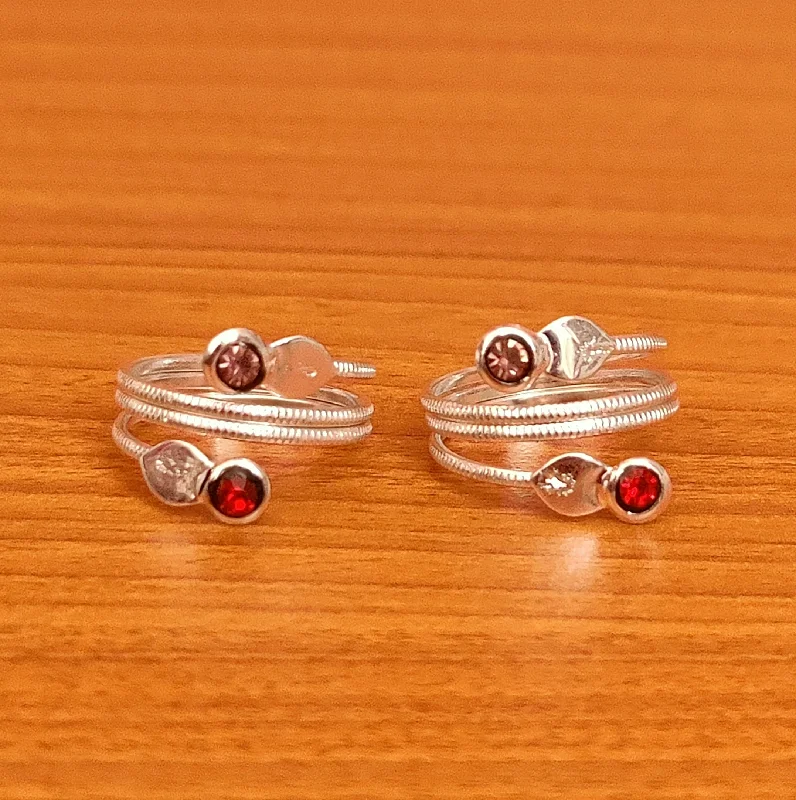 Rings with raw citrine for sunny charm -SILVER PLATED RED & RHODOLITE COLOUR ADJUSTABLE TOE RING