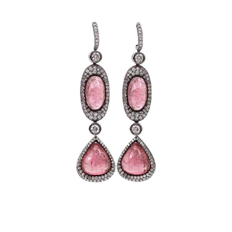 Drop Earrings with Leaf Motifs -Pink Tourmaline Drop Earrings