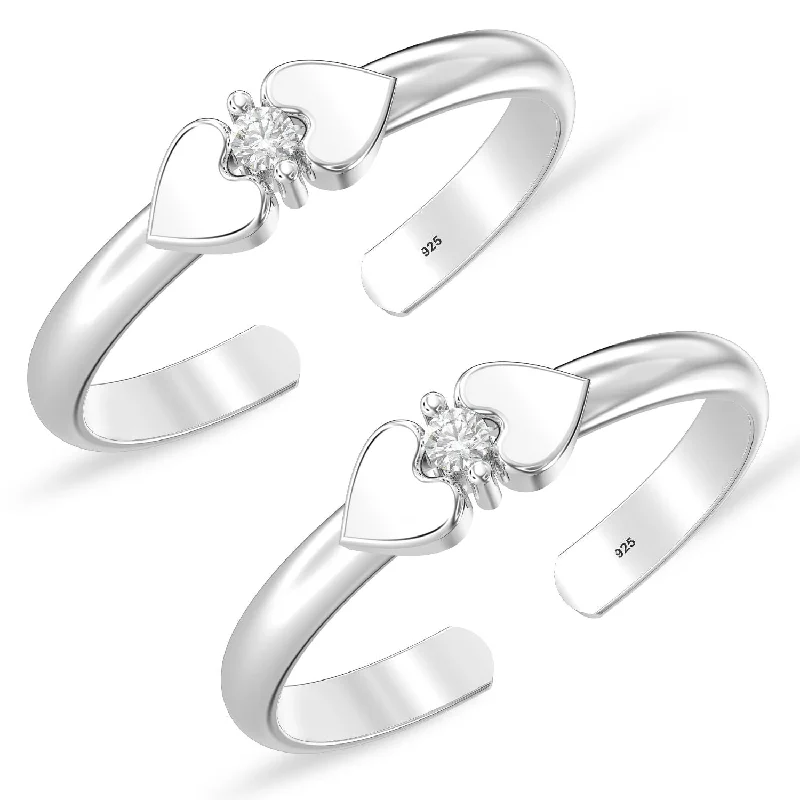 Rings with aventurine gems for green luck -925 Sterling Silver Double Heart Toe Ring for Women