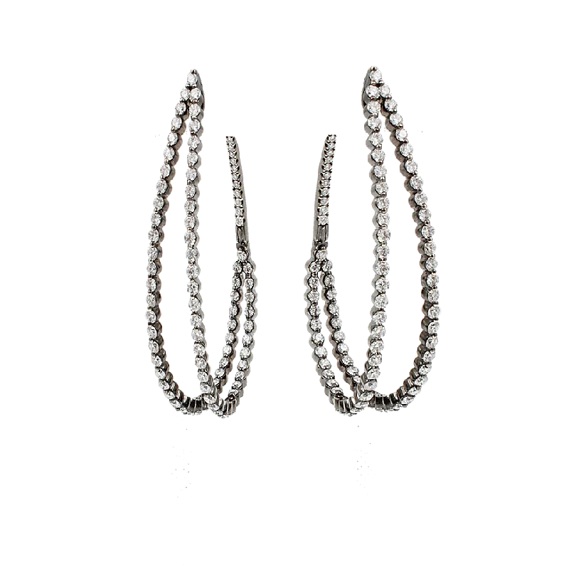 Diamond Drop Earrings for Luxury -Two Line Diamond Hoop Earrings