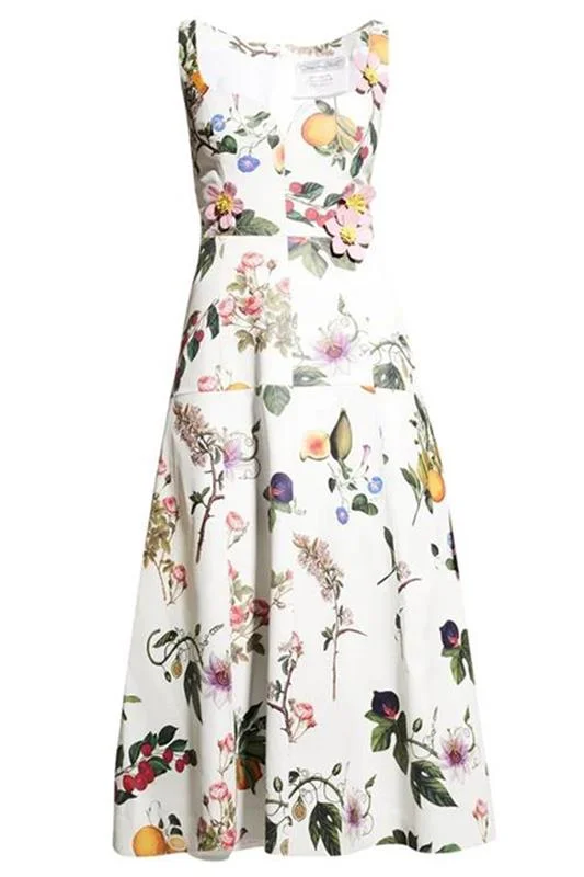 Nylon Dresses for Stretchable -Botanical Printed Leather Dress