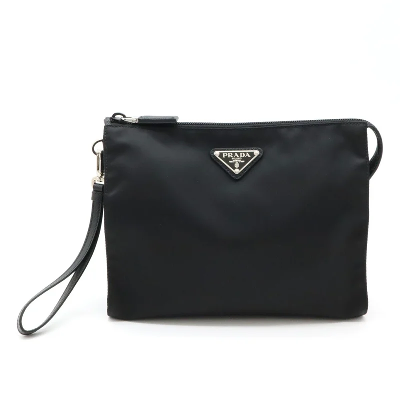 Handle bags with sleek black for elegance -Prada   Nylon Leather Clutch Bag Pouch (Pre-Owned)