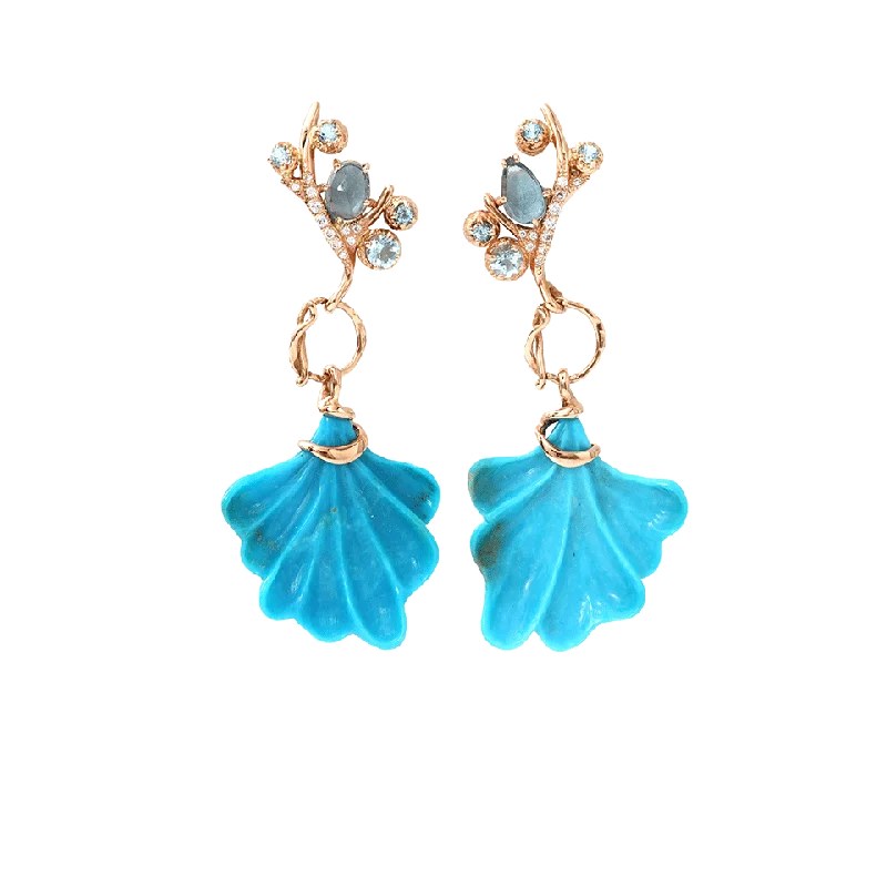 Heart Shaped Drop Earrings for Love -Petalo Earrings With Engraved Turquoise