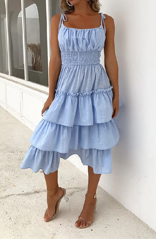 Denim Dresses for Casual Style -Blue Tie Bow Bohemian Dress