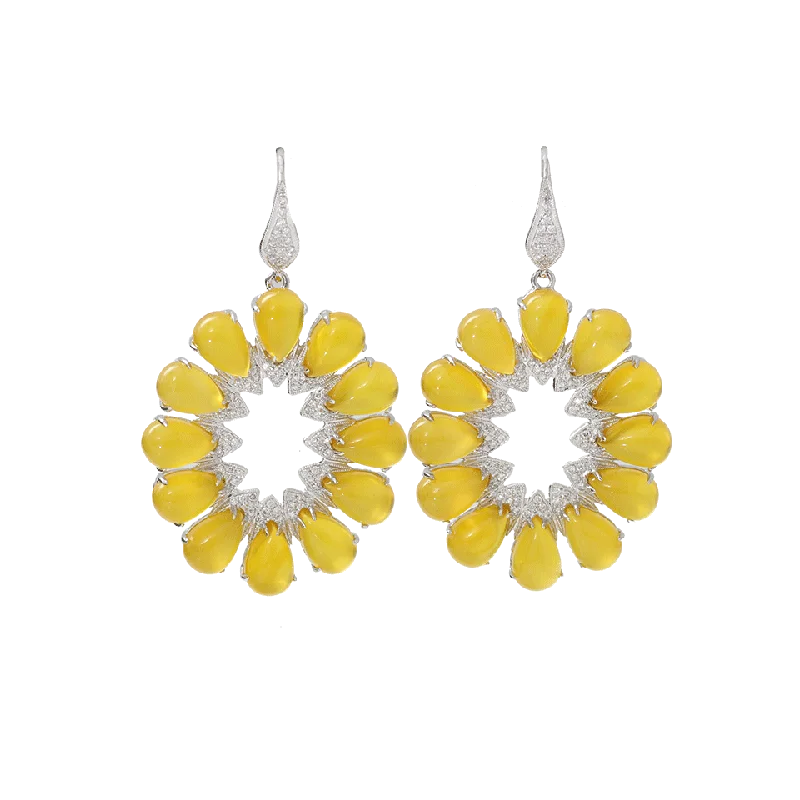 Drop Earrings with Leaf Motifs -Yellow Agate Earrings