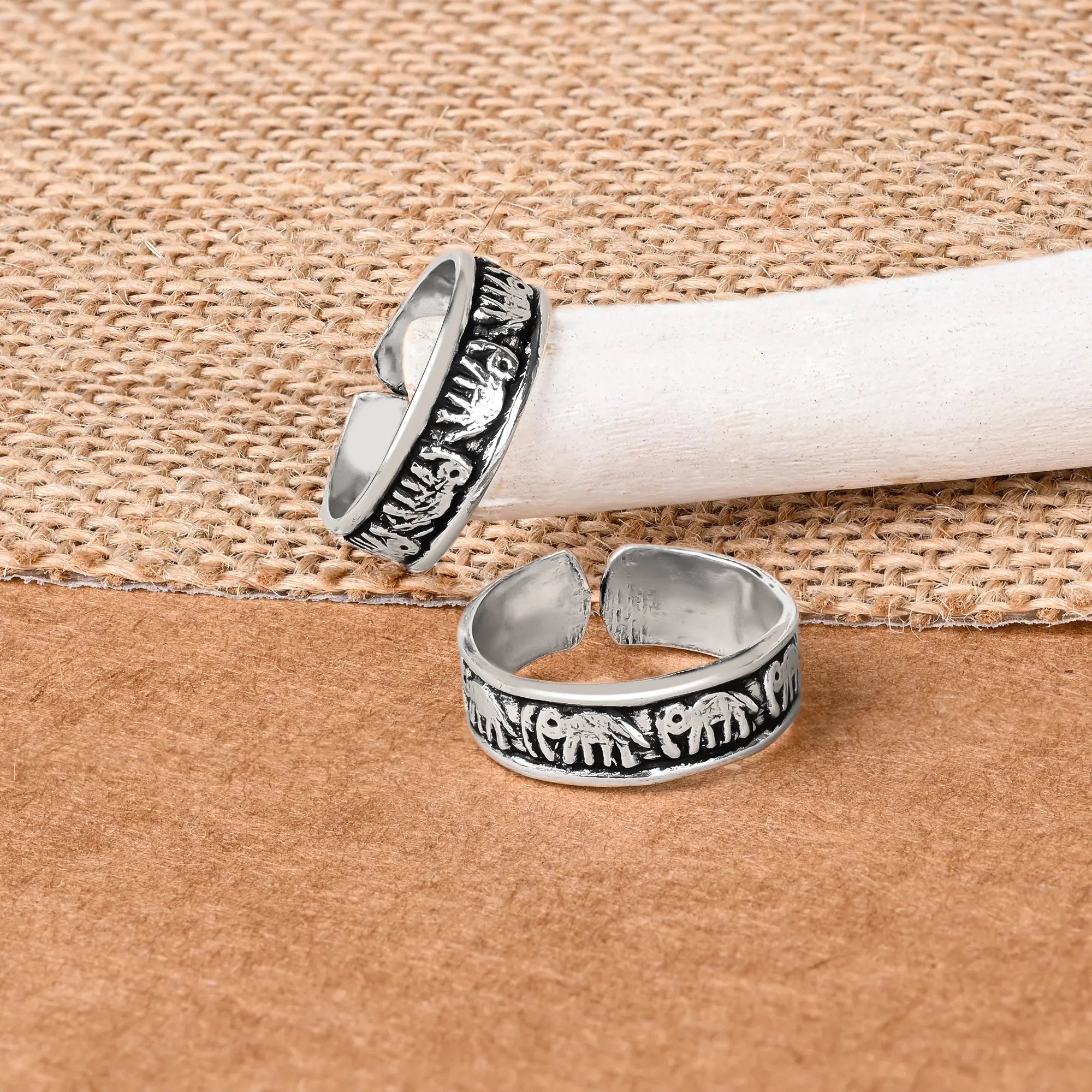 Rings with double bands for modern twist -Elephant Design Toe Ring