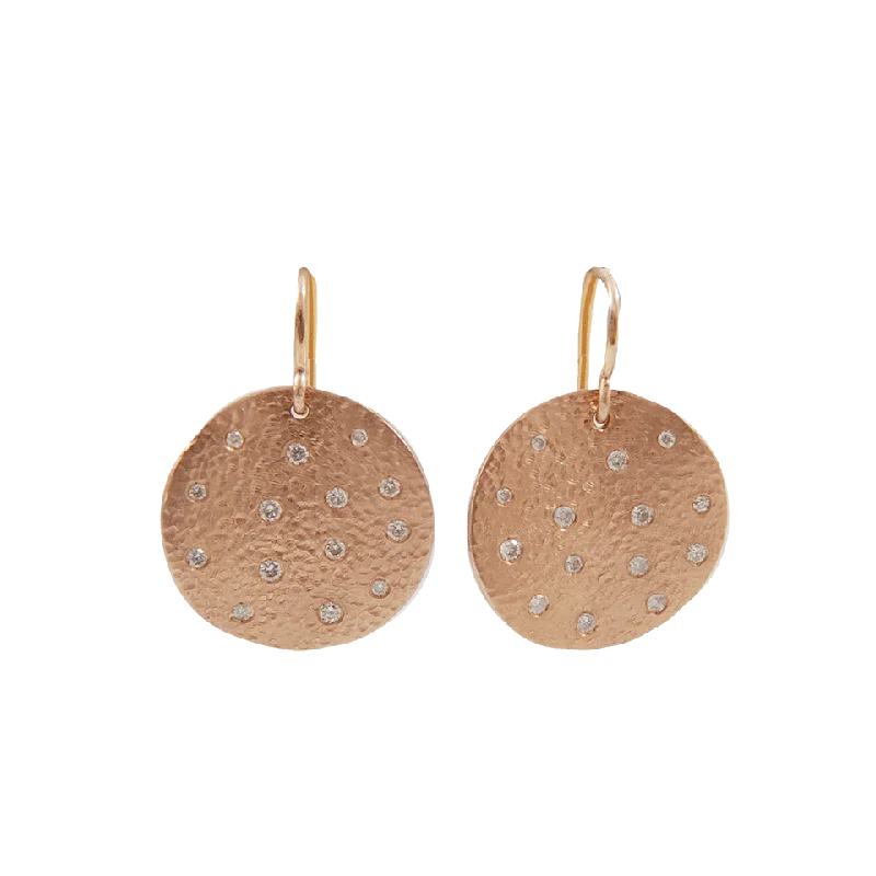 Drop Earrings for Wedding Ceremony -Scattered Diamond Disc Earrings