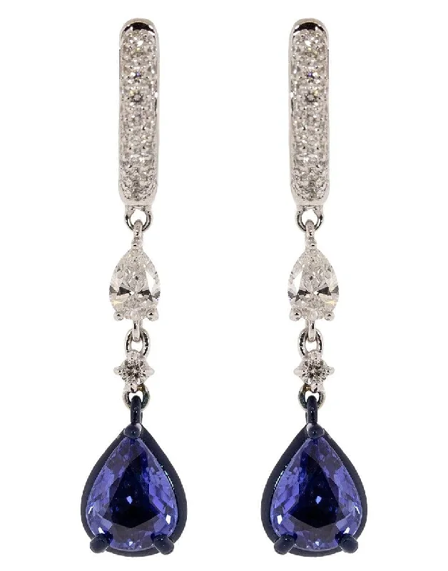 Nickel Free Drop Earrings for Safety -Blue Sapphire and Diamond Drop Earrings