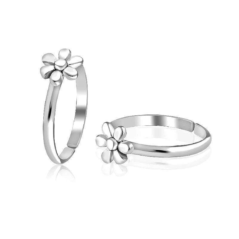 Rings with adjustable bands for perfect fit -925 Sterling Silver Flower Fancy Toe Ring for Women