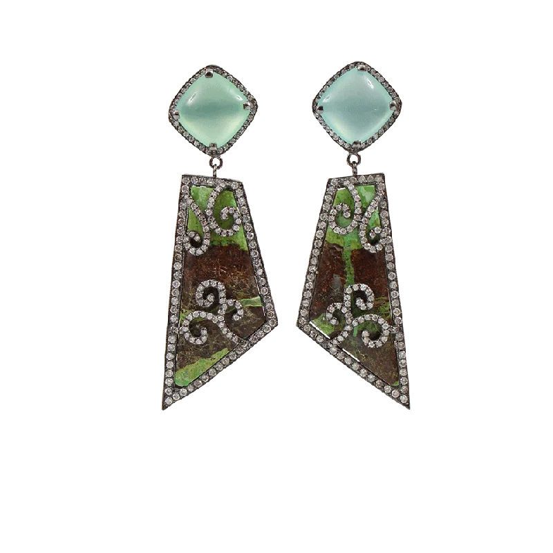 Drop Earrings with Embossed Patterns -Gaspeite Drop Earrings