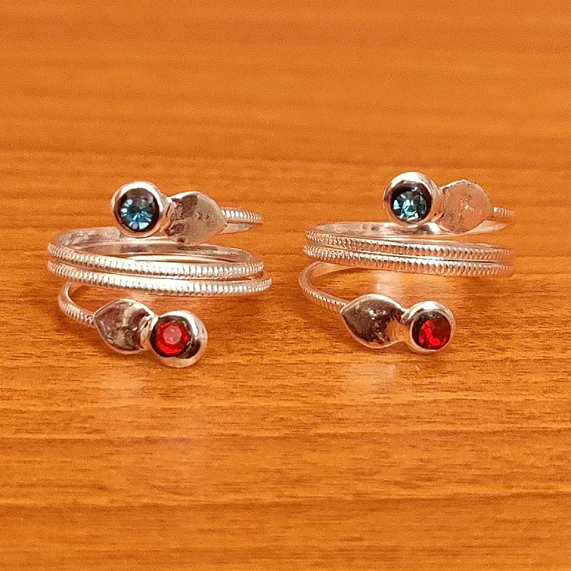 Rings with engraved constellations for stargazers -SILVER PLATED RED & BLUE COLOUR ADJUSTABLE TOE RING