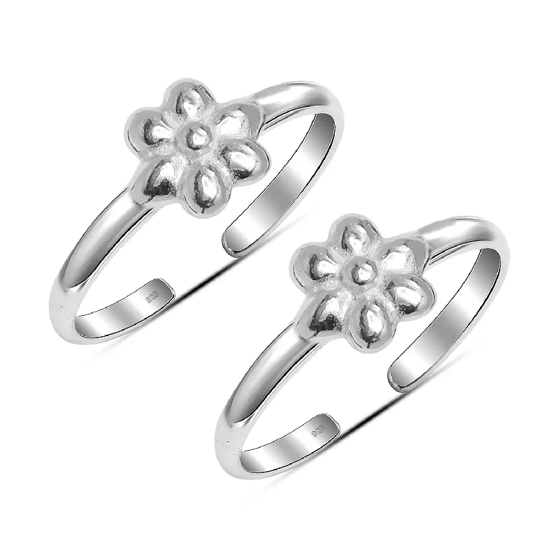 Rings with moonstone gems for ethereal glow -925 Sterling Silver Flower Design Adjustable Toe Ring for Women