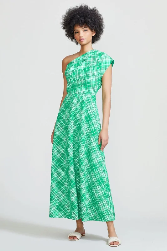 Ethnic Dresses with Tribal Design -Kelly Green One Shoulder Dress