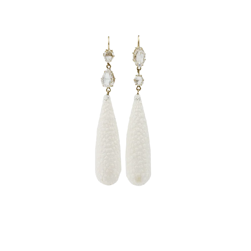 Drop Earrings with Enamel Coating -Hand Carved Mammoth Drop Earrings