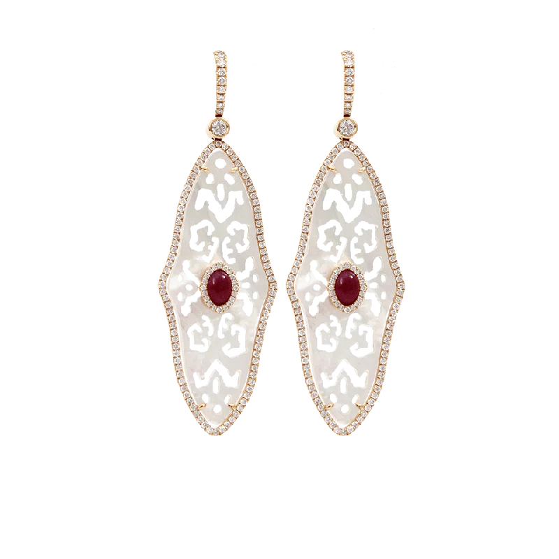 Drop Earrings with Animal Motifs -Carved White Mother of Pearl Earrings