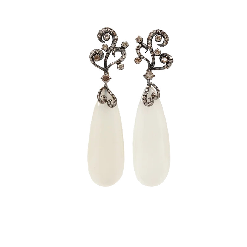 Drop Earrings for Shopping Trip -White Moonstone And Diamond Earrings