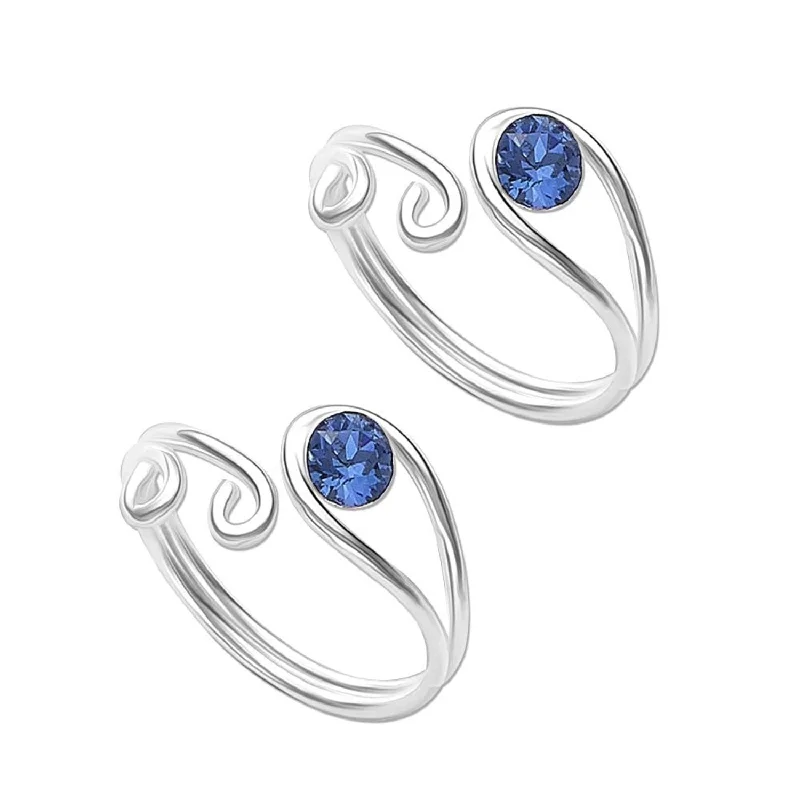 Rings with smoky quartz for muted elegance -925 Sterling Silver Filigree Blue Stone Toe Ring for Women