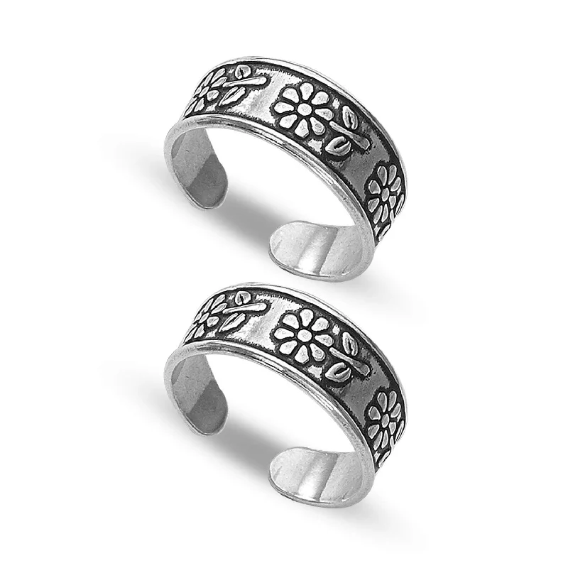 Gold rings with intricate celtic knot patterns -925 Sterling Silver Antique Leaf Design Toe Ring for Women