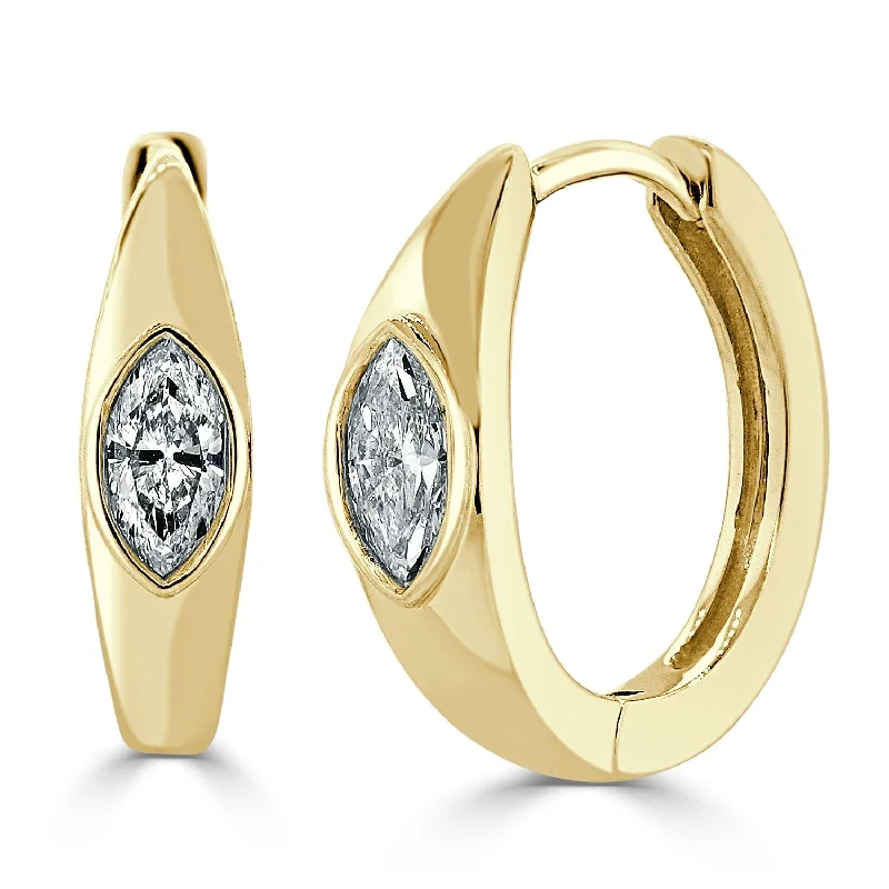 Rings with rough sapphire for rugged chic -Joelle Collection Marquise Diamond Huggie Earring 14K Gold