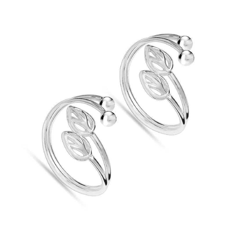 Titanium rings with rugged brushed metal look -925 Sterling Silver Double Leaf Toe Ring for Women