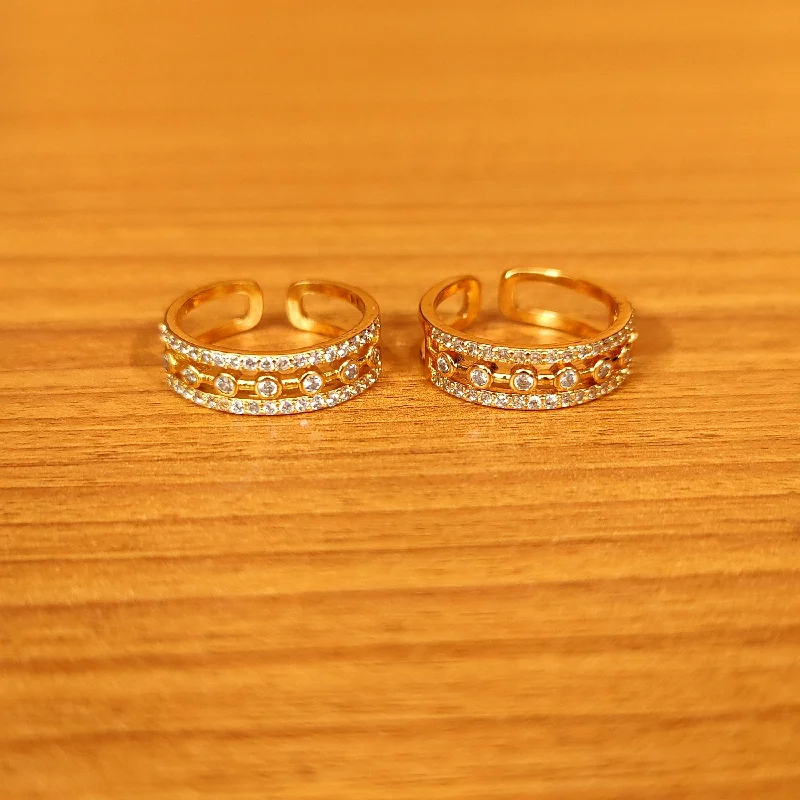 Rings with vintage-inspired rose-cut diamonds -CZ STUDDED GOLD PLATED ADJUSTABLE TOE RING