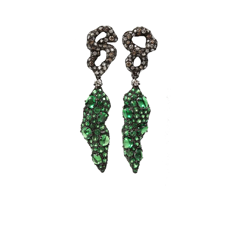 Drop Earrings with Embossed Patterns -Tsavorite Chile Earrings