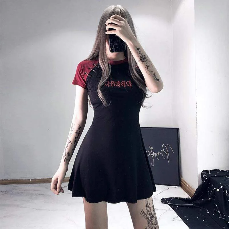 Short-sleeved Dresses for Summer -Women's Gothic Letter Embroidered Fitted Dresses