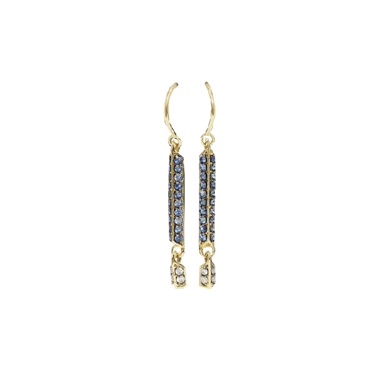 Long Drop Earrings for Dramatic -Blue Sapphire Stick Earrings