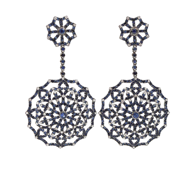 Drop Earrings for Party Look -Blue Sapphire and Diamond Earrings