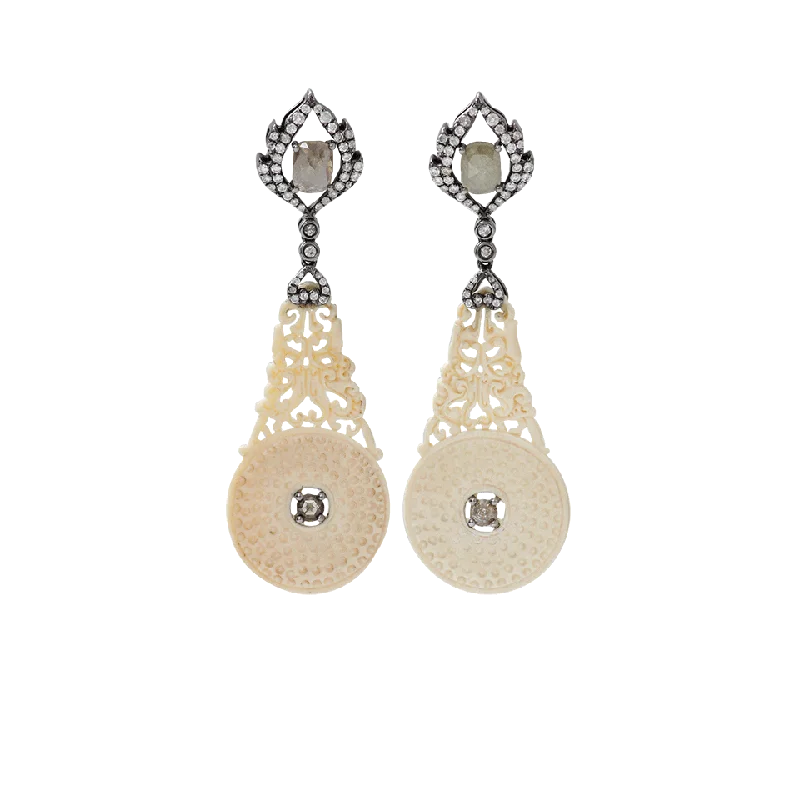 Pearl Drop Earrings for Elegance -Carved Mammoth Drop Earrings