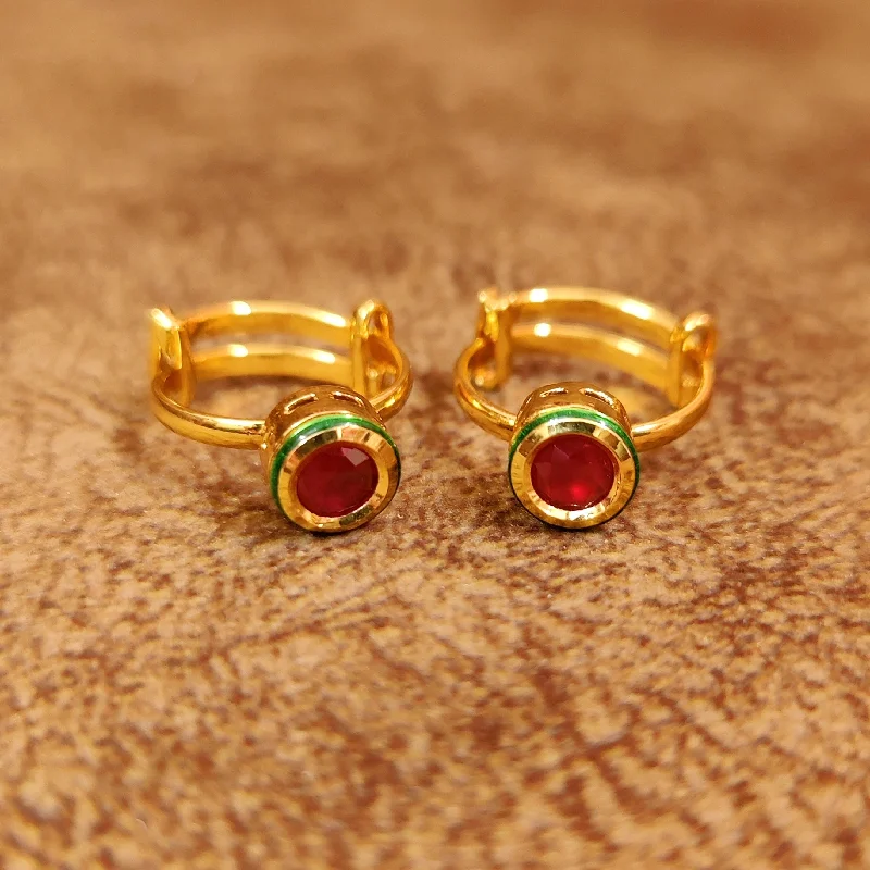 Rings with polished tourmaline for vibrant shine -Red Kundan Toe Ring