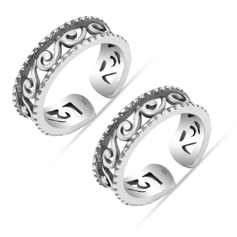 Rings with matte gold for subtle luxury -925 Sterling Silver Oxidized Band Toe Rings for Women