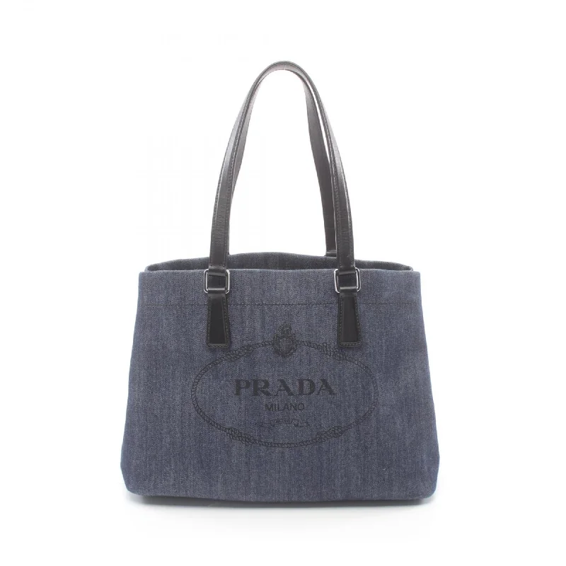 Handle bags with soft velvet for luxury -Prada  Navy blue Leather Tote Bag (Pre-Owned)