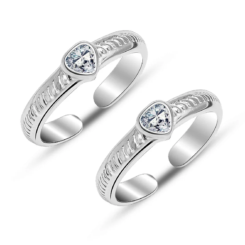 Rings with claw-set moonstone for mystique -925 Sterling Silver CZ Heart Shape Design Toe Ring for Women