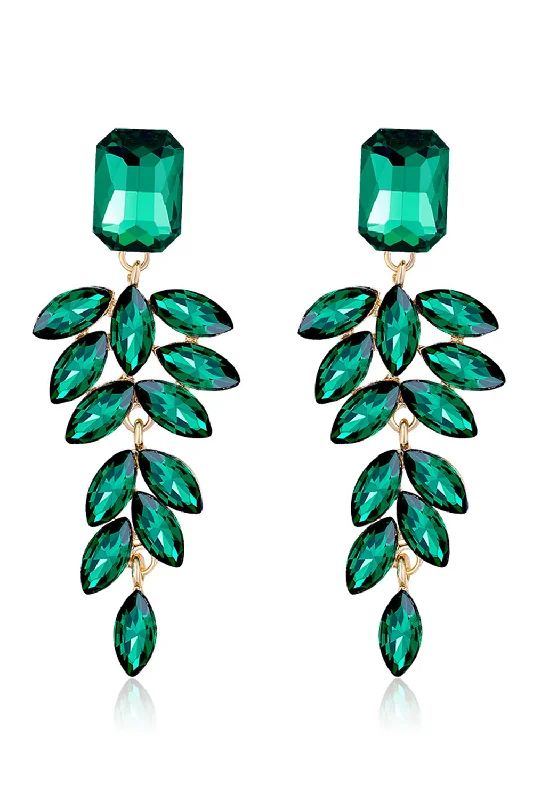 Punk Drop Earrings with Spikes -Dark Green Teardrop Crystal Earrings