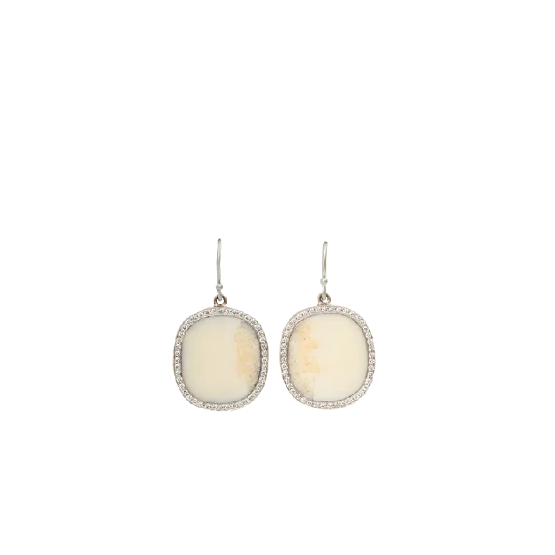 Screw Back Drop Earrings for Security -Cream Fossilized Walrus Ivory Drop Earrings